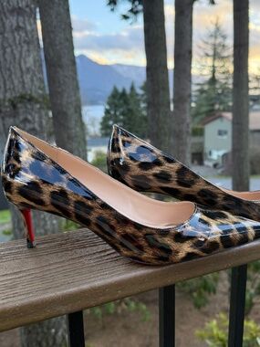 Louboutin patent leather leopard heels - Size 11